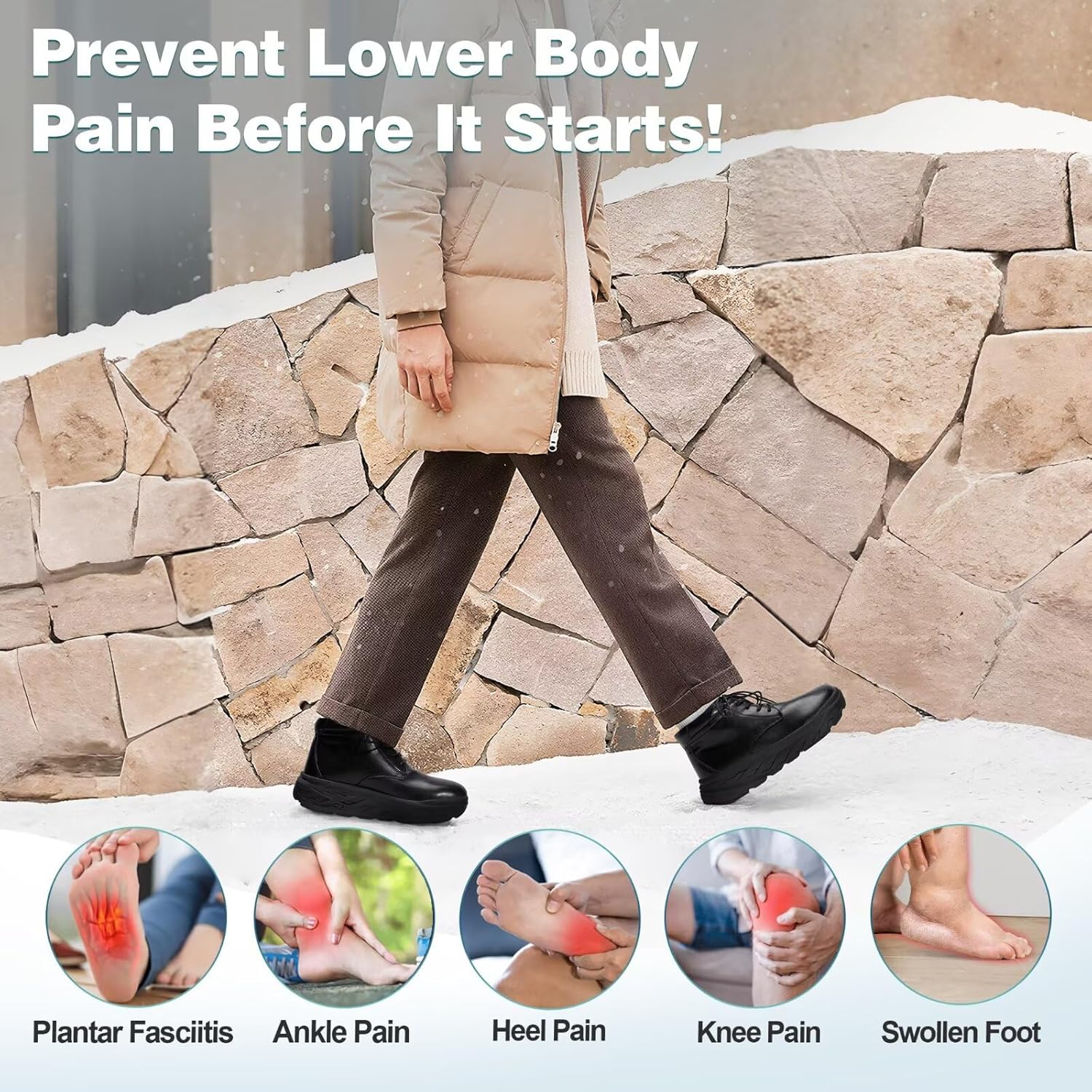 Men's Orthopedic Diabetic Winter Boots: Comfortable Wide Toe Box Warm Arch Support Plantar Fasciitis Leather Dress Oxfords Shoes, Casual Walking Snow Ankle Mid Boots for Foot and Heel Pain Relief - Image 4