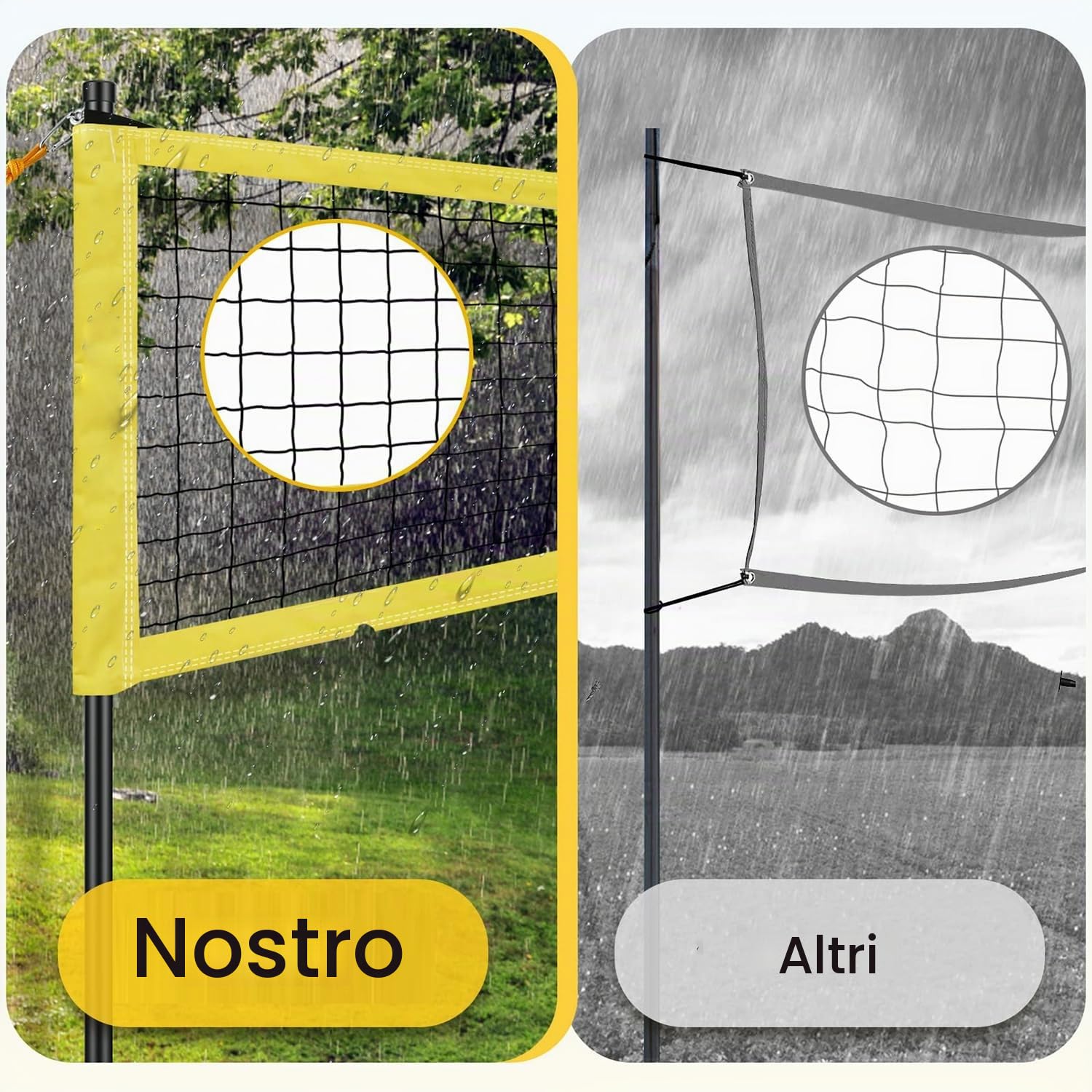 Set di rete da pallavolo, 9,5 m x 1 m, pieghevole, set completo di rete con pali in acciaio,Sistema di marcatura del campo, palloni da pallavolo e sacca portaoggetti, altezza regolabile