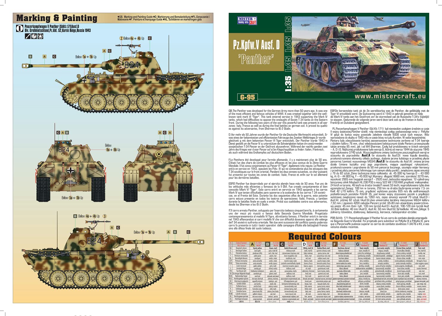 MISTER CRAFT HOBBY KITS Mistercraft zestaw modelarski SDKs. KFZ.171 PANTHER, skala 1:35, plastikowy zestaw do montażu, model z tworzywa sztucznego, instrukcja montażu, 247 mm x 85 mm