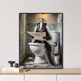 Skunk On The Toilet Ai Generated Toilet Animals Skunk Newspaper Animal Portrait Print Art Poster Funny Animal Portrait Unframed 100