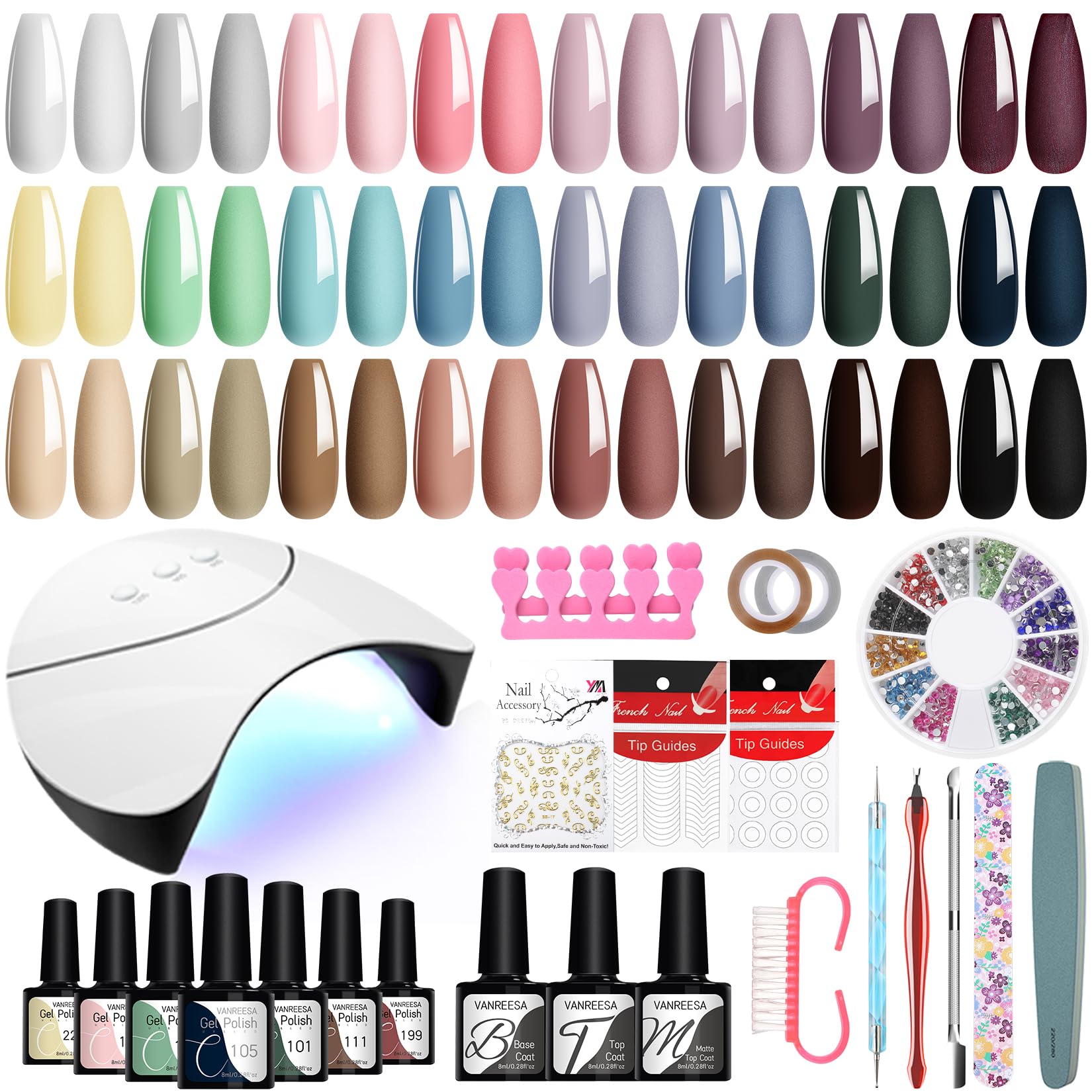 VANREESA Gel Nail Kit, 24 Colours Gel Nail Polish Set with Lamp Starter Kit Brown Red Dark Gels Nails Polish Kit with Manicure Tools DIY at Home Gifts for Women