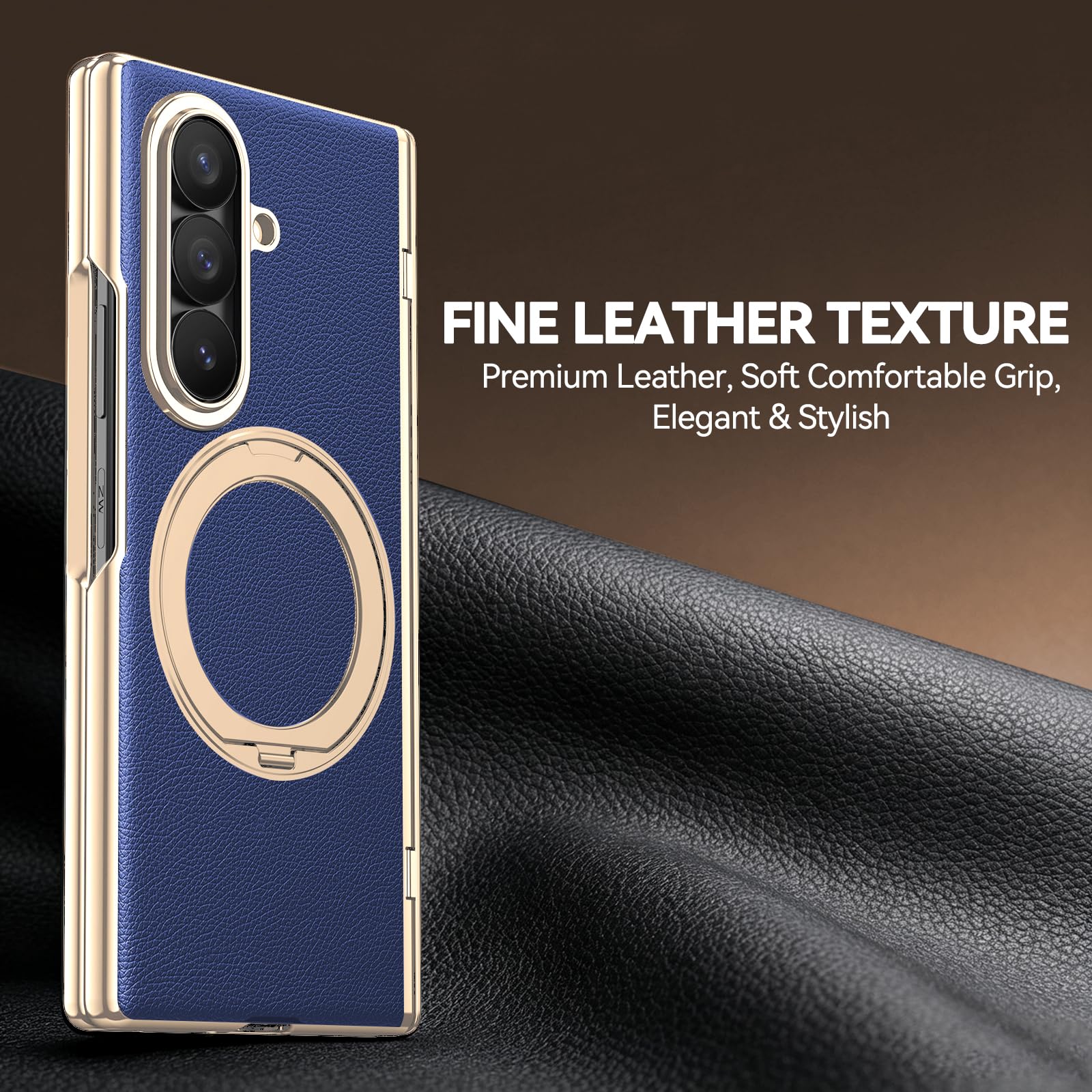 Custodia in pelle per Samsung Galaxy Z Fold 8 Ultra con supporto ad anello magnetico, [compatibile] Protezione schermo integrata copertura completa cerniera custodia in pelle per Z Fold 8 Ultra