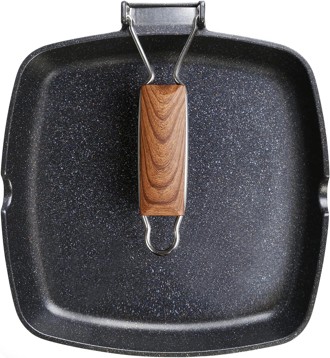 WECOOK! Ecochef Titane Poêle à Griller Induction Lisse, 28x28cm, Antiadhésive QUANTANIUM Écologique sans PFOA, Fonte d'Aluminium, Épaisseur 5 mm, Poignée en Bois Pliable, Vitrocéramique, Gaz