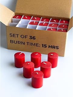 CANDWAX Unscented Red Votive Candles Set of 36 - Clean-Burning, Long-Lasting 15 Hour Burn - Ideal for Weddings, Home Décor, Spa, Events - Bulk Value for Versatile Use