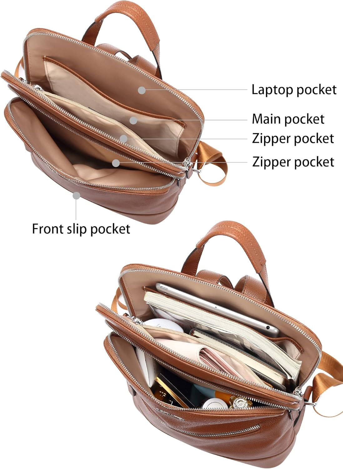 BOSTANTEN Leather Laptop Backpack for Women 15.6 inch Computer Bag Travel Work Daypack Large Size Bag - Image 3