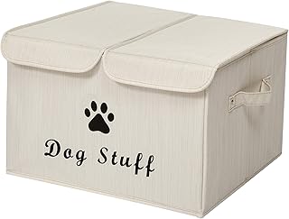 Brabtod Grande boîte de rangement en toile pour jouets de chien - Panier de rangement avec couvercle - Idéal pour ranger les jouets et les affaires de chien - Beige flammé