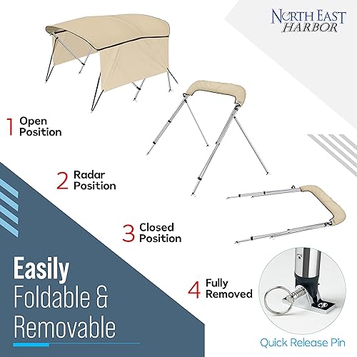 Miniatura 3 de KNOX Bimini tops universales de 4 arcos para paredes laterales, postes de soporte, lona marina 900D a prueba de decoloración, funda de