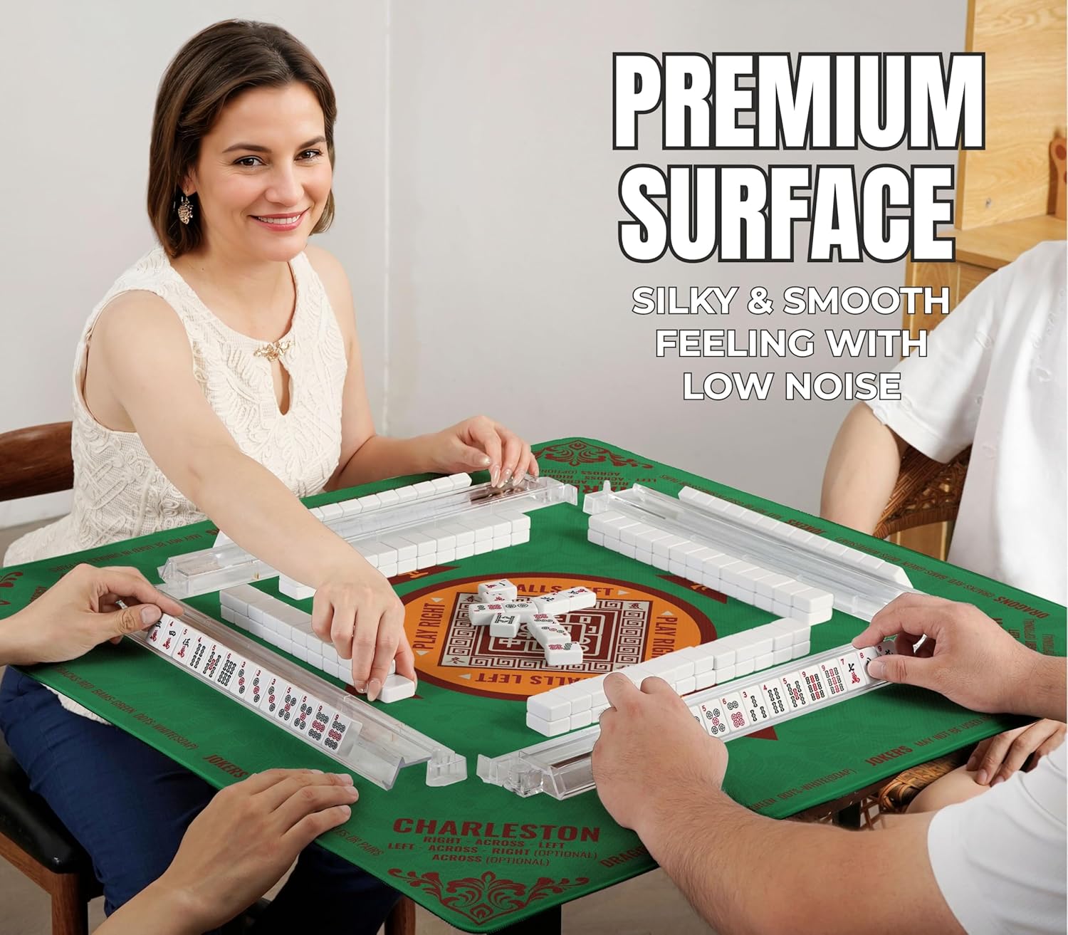Mahjong Mat (33"x33") - Non-Slip Noise Reduction Gaming Mat for American Mahjong - RedGreen-03