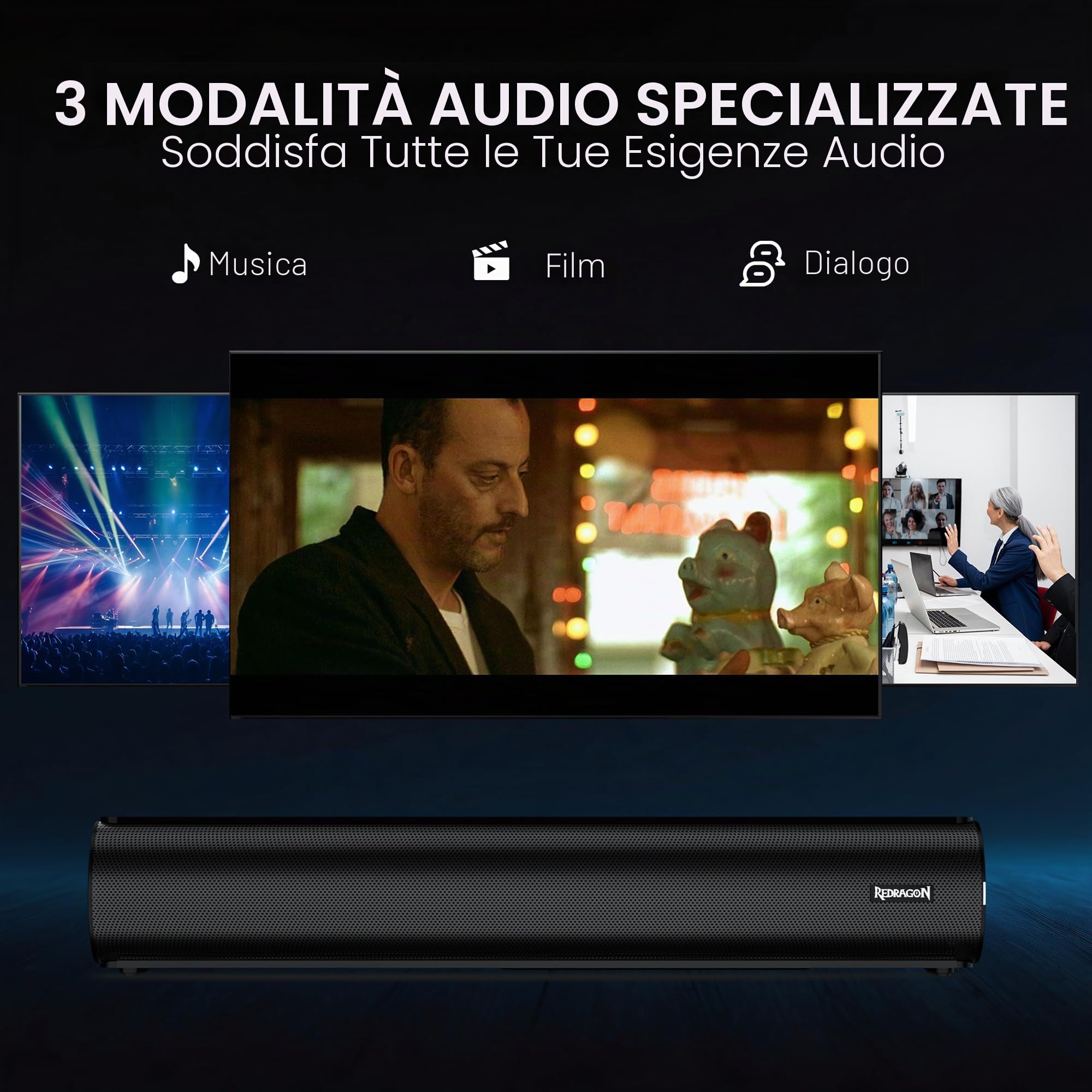 Redragon GS821 Soundbar per Computer, Altoparlante Stereo Hi-Fi per PC con BT 5.3, Connessione Ottica/HDMI ARC/AUX/USB, 3 Modalità EQ, Include Telecomando, Altoparlanti Gaming per PC, Laptop, Tablet