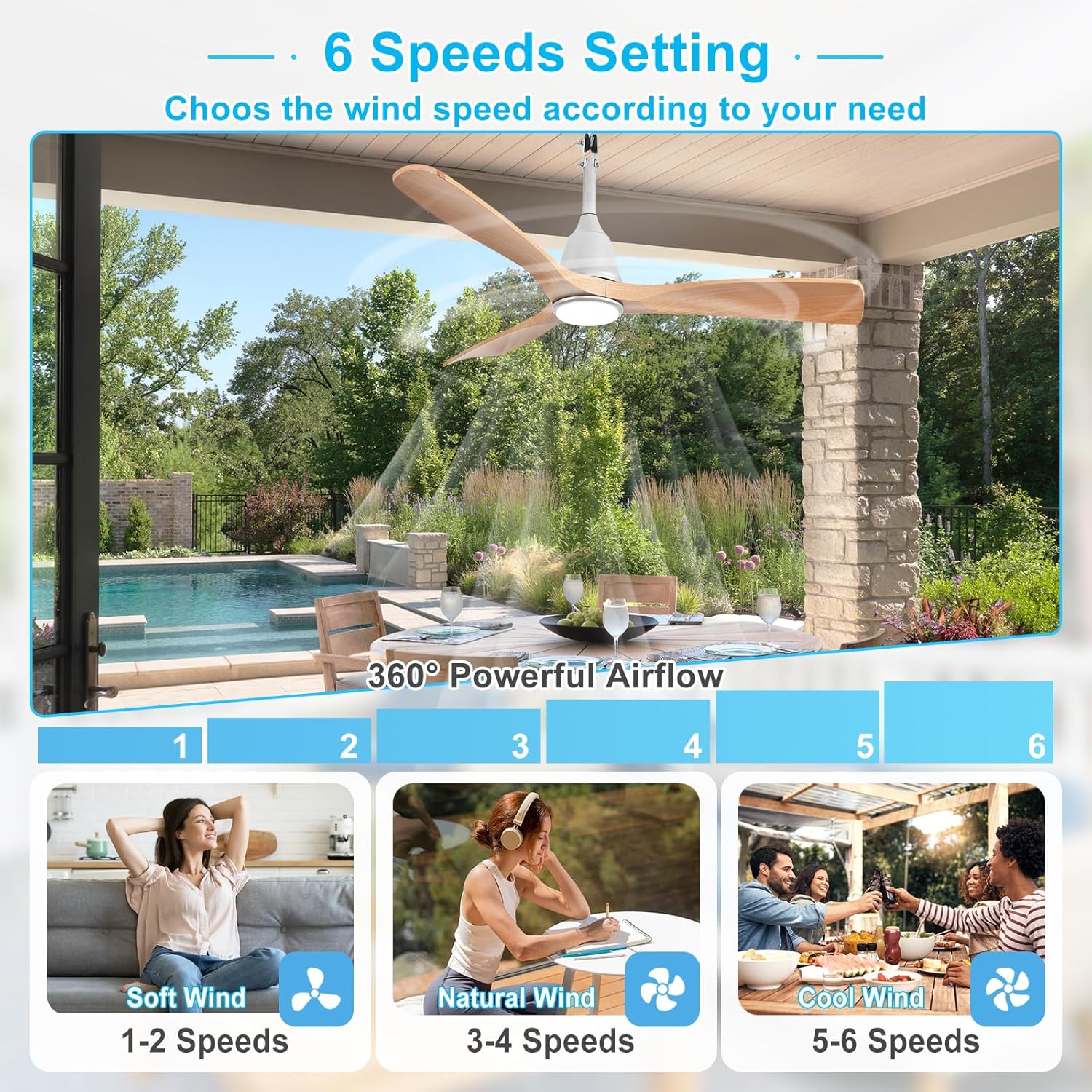 Depuley Outdoor Ceiling Fan with Lights: 42" Silver Gazebo Fans Outdoor Hanging with Remote APP Control - Plug in Waterproof Fans with Light for Patio Porch Reversible Wood Blades 3CCT 6 Speeds Timer - Image 3