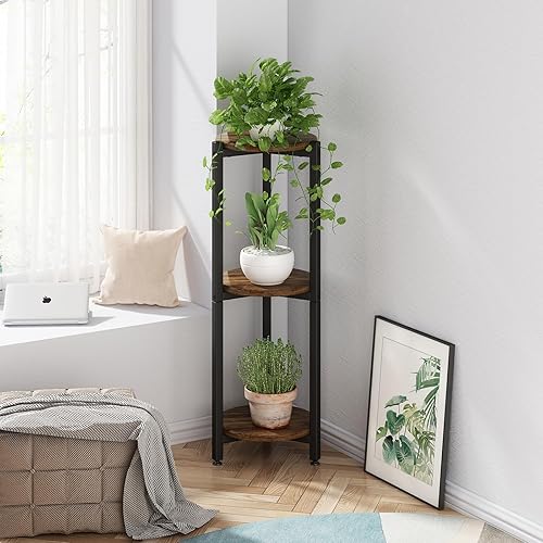 Miniatura 4 de Soporte para plantas de esquina interior alto de 3 niveles de metal moderno para almacenamiento de flores para sala de estar, balcón, jardín, negro