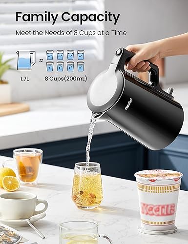 Miniatura 8 de COMFEE' Hervidor de té eléctrico de doble pared de 1.7 L, hervidor de agua y hervidor de agua, interior de acero 100% inoxidable, tapa y boquilla,