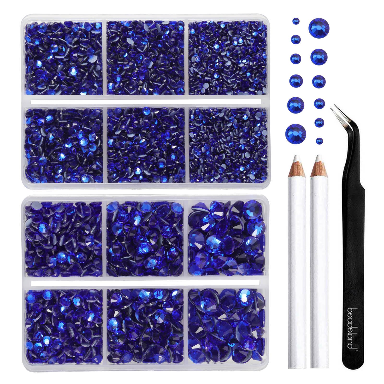 Beadsland Hotfix Rhinestones, Sapphire, 6080pcs Mixed 5 Sizes