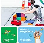 PicassoTiles Magnetic Tiles 60pcs Kids Toys Classroom Sensory Toy for Toddlers STEM Learning Building Blocks, Montessori Pretend Play Magnet Tile Construction Stacking Block Boys Girls Ages 3+ PT60