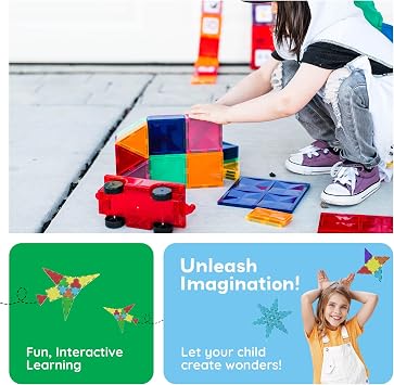PicassoTiles 60 Piece Set 60pcs Magnet Building Tiles Clear Magnetic 3D Blocks Construction Playboards - Creativity Beyond Imagination, Inspirational, Recreational, Educational, Conventional