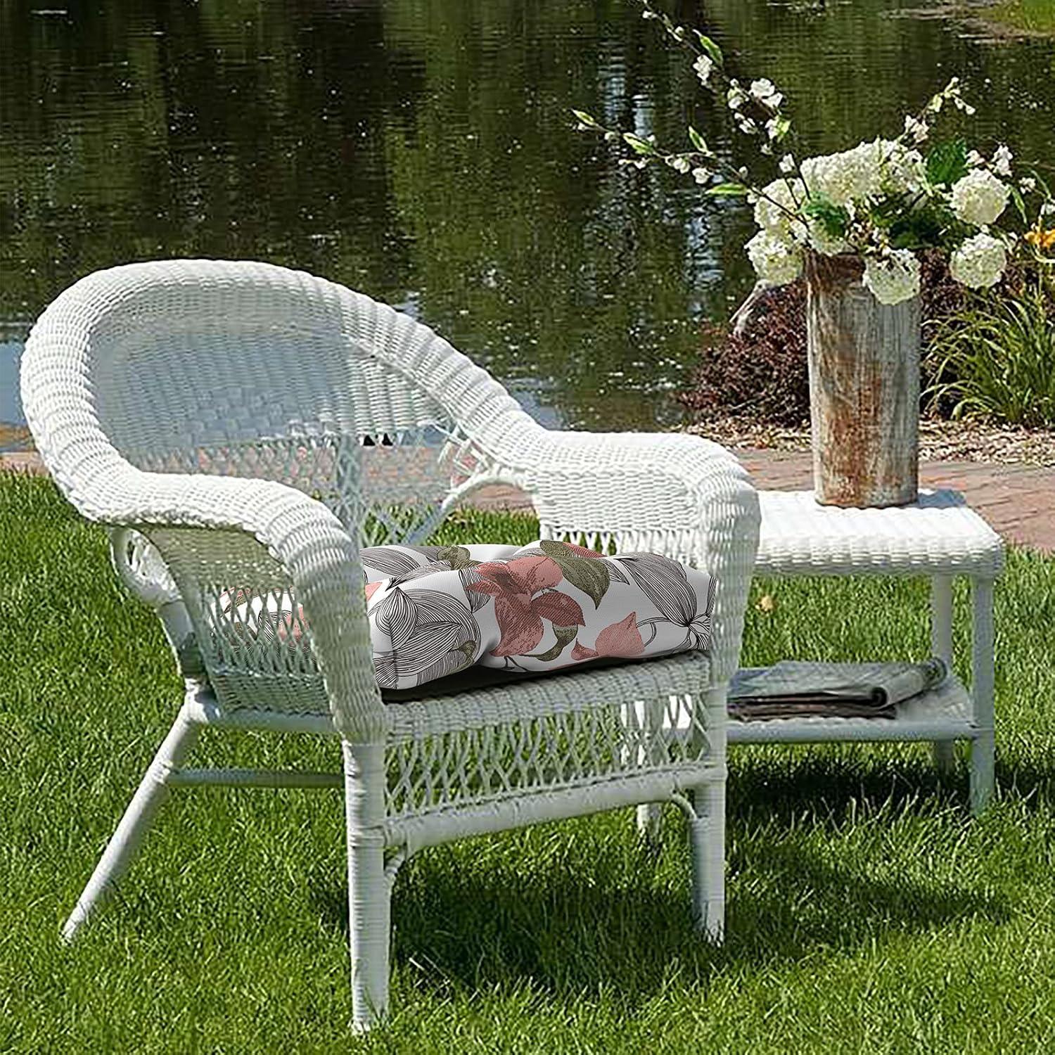 LVTXIII Outdoor Wicker Chair Cushions, 19"x19"x4" Patio Chair Cushions with Ties, Water Repellent Thick Tufted Seat Cushions for Patio Furniture, Set of 2, Clemens Noir Pink