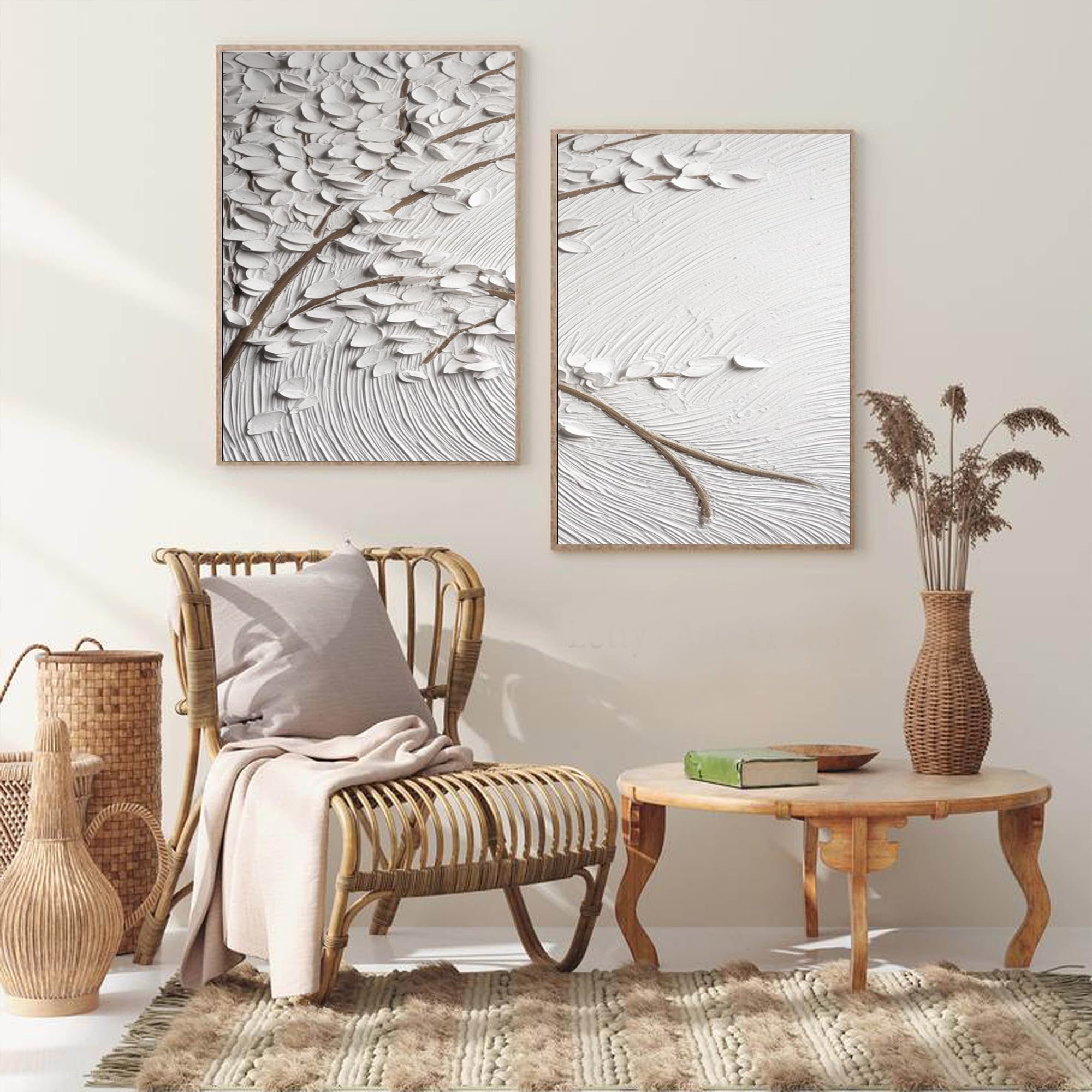Amazon.com: Abstract Painting Set of 2, White Textured Wall Art