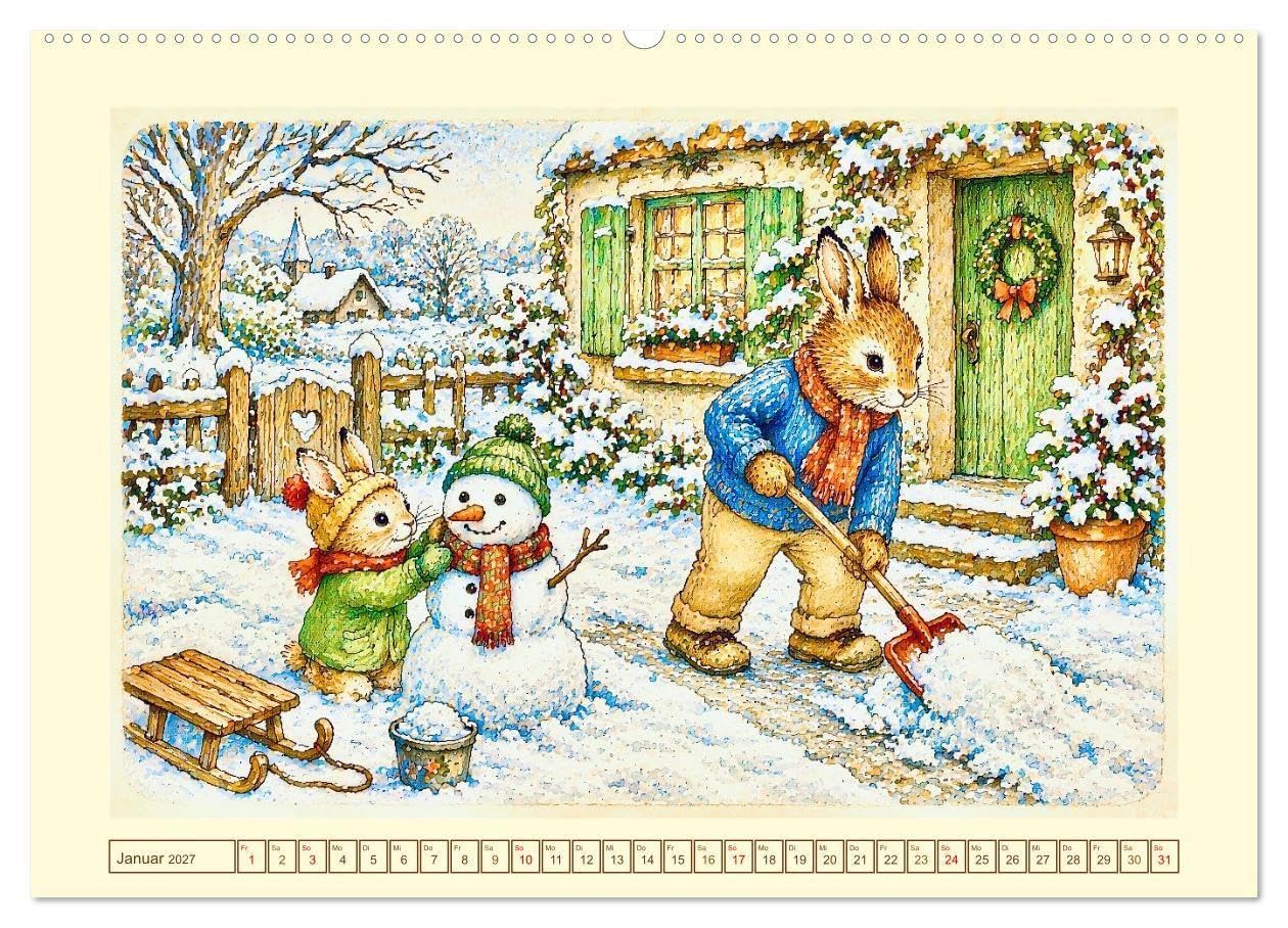 Bei Familie Hase (hochwertiger Premium Wandkalender 2027 DIN A2 quer), Kunstdruck in Hochglanz: Ein Jahr voller Liebe für die ganze Familie (CALVENDO Kunst)