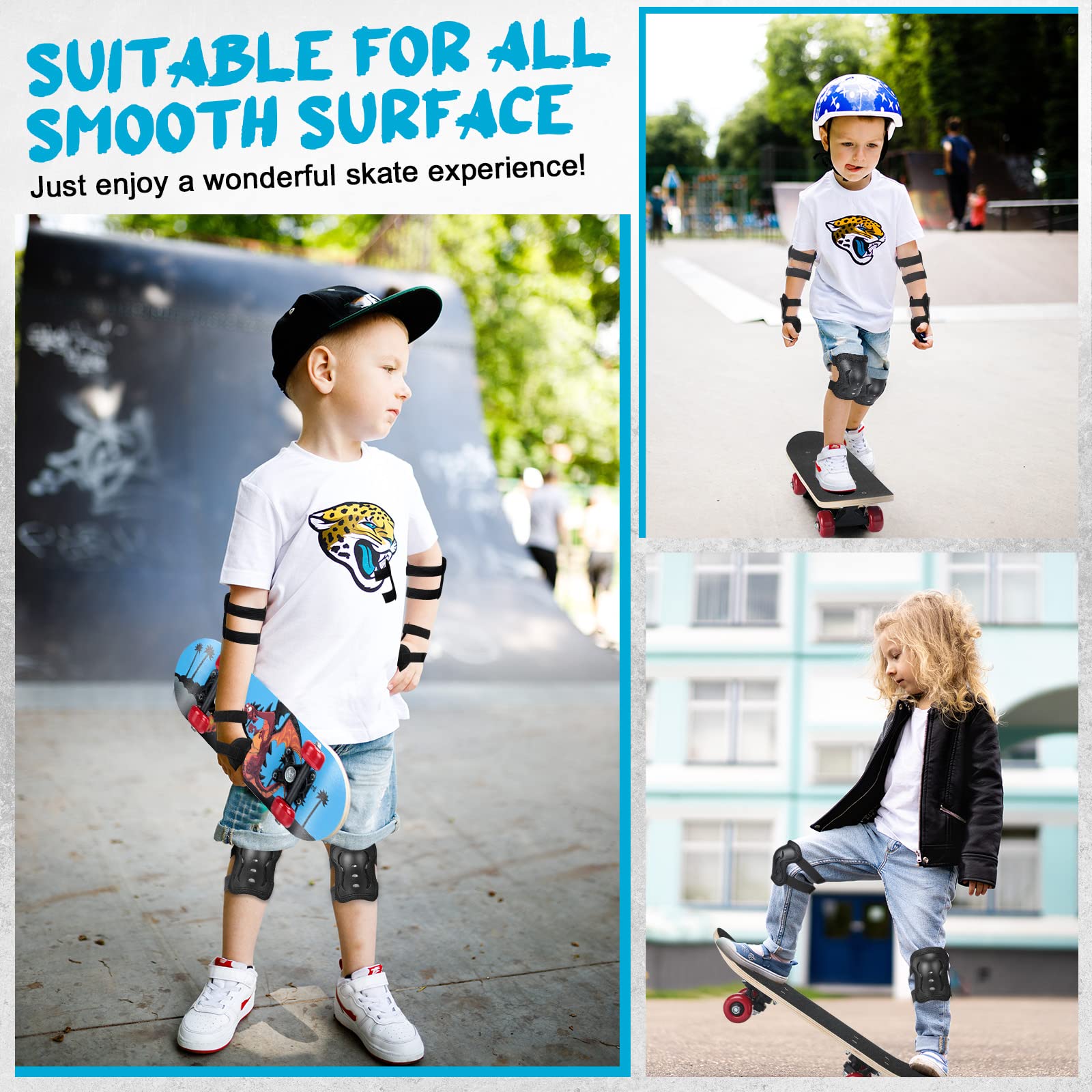 7 Pcs Kids Skateboards for Beginners 17 x 5'' Toddler Mini Skate Board Safety Knee Pads Elbow Pads Wrist Guards Gear Set for Boys Girls