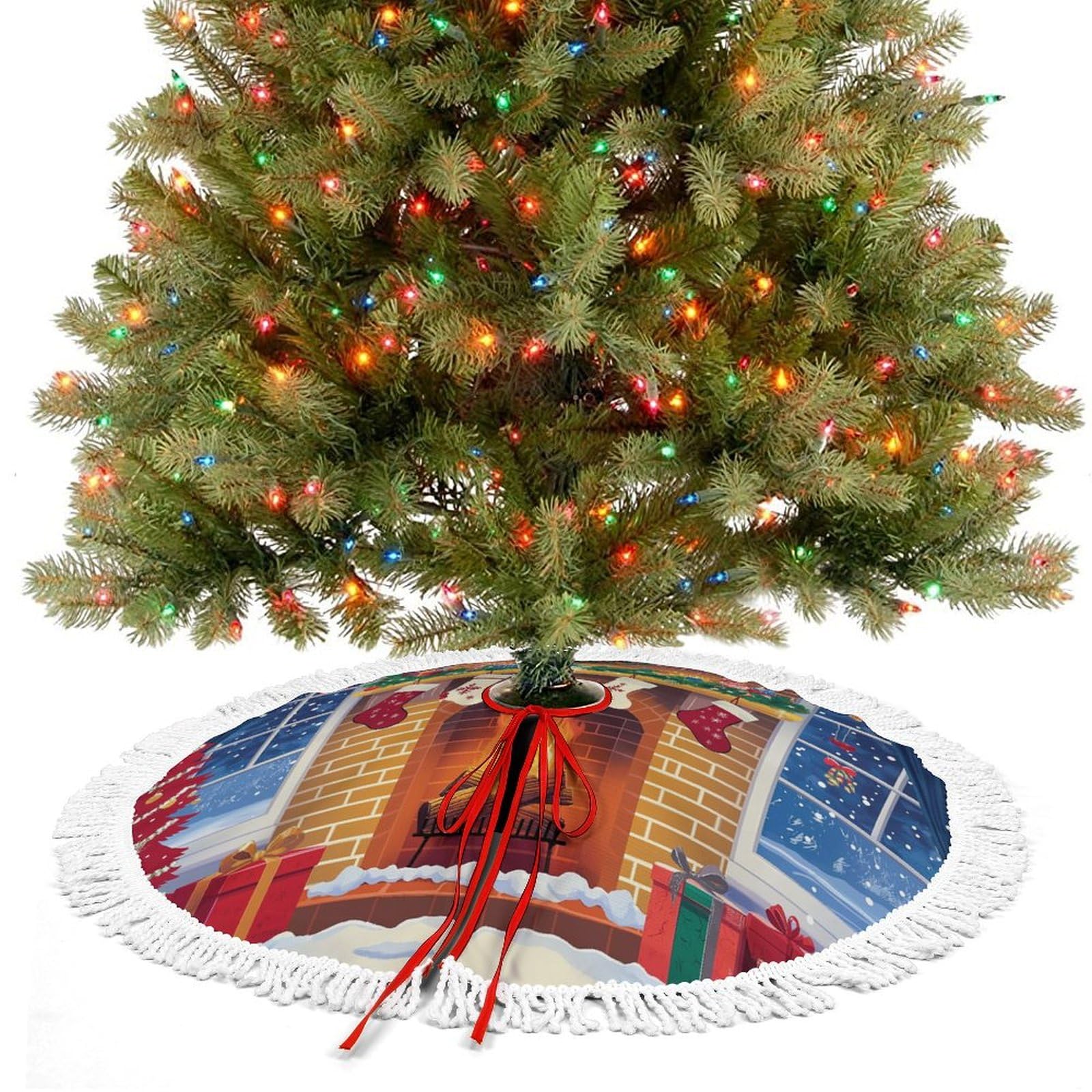 Jupe d'arbre de Noël 122 cm couverture de base de sapin et tapis pour décoration de fête