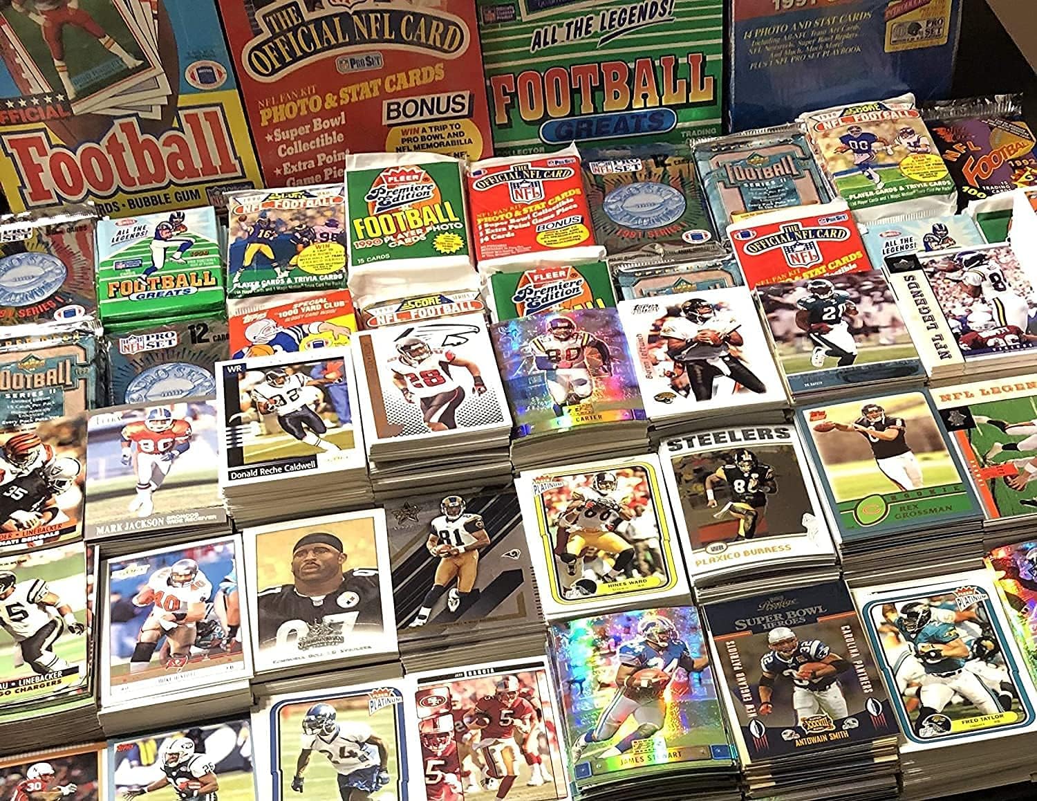 400 Card Football LOT Starter Box With Many Stars Rookies Inserts Includes Tom Brady Patrick Mahomes Drew Brees John Elway Unopen Pack From 1990's Plus A Bonus Insert Set From 2015-2023