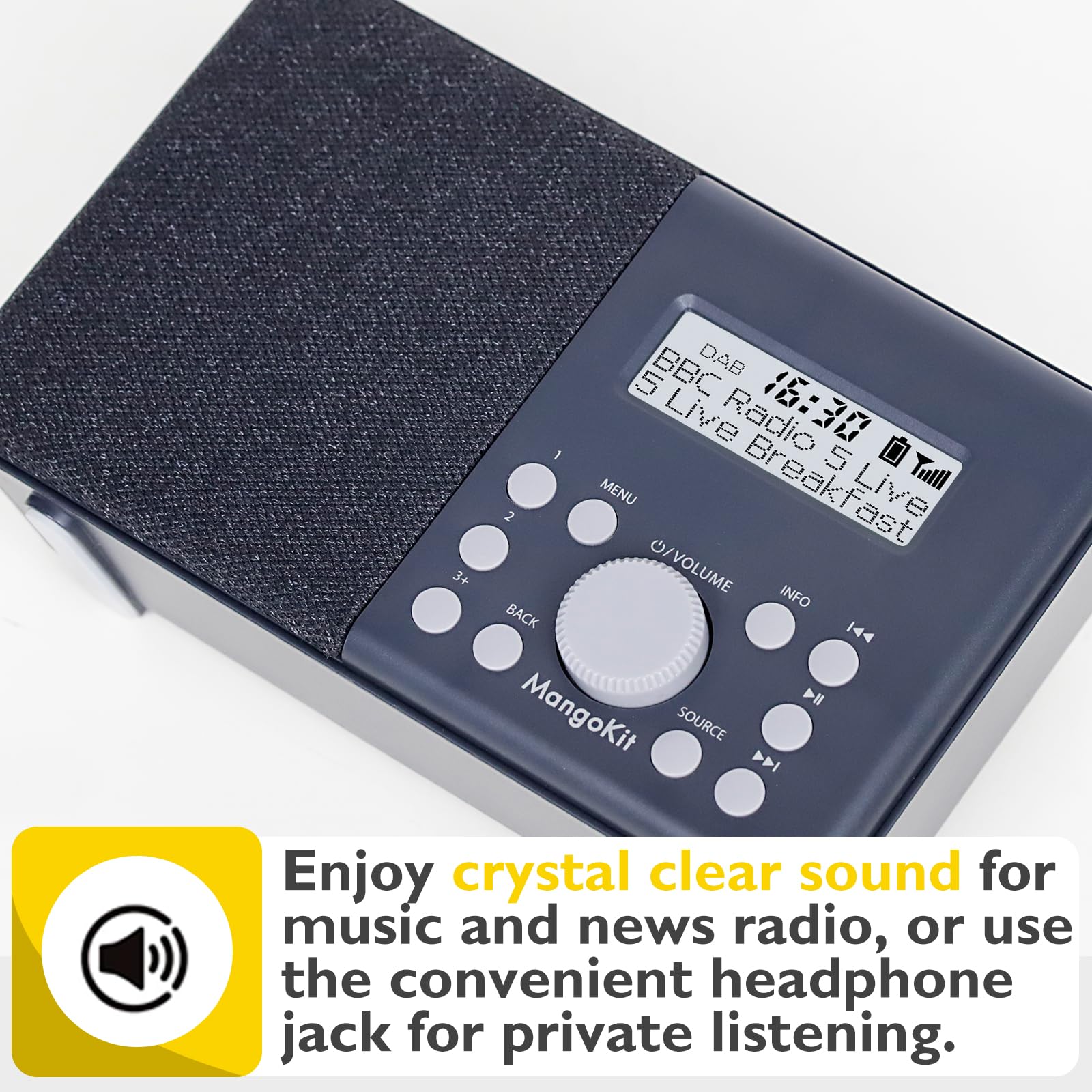 MD1 Radio Portátil Dab+,Radios Digitales de Red y Batería,Dab,FM,Radio de Cocina,Reloj con Doble Alarma,Batería de 10 Horas,40 Presintonías,Toma de Auriculares I Gris Oscuro
