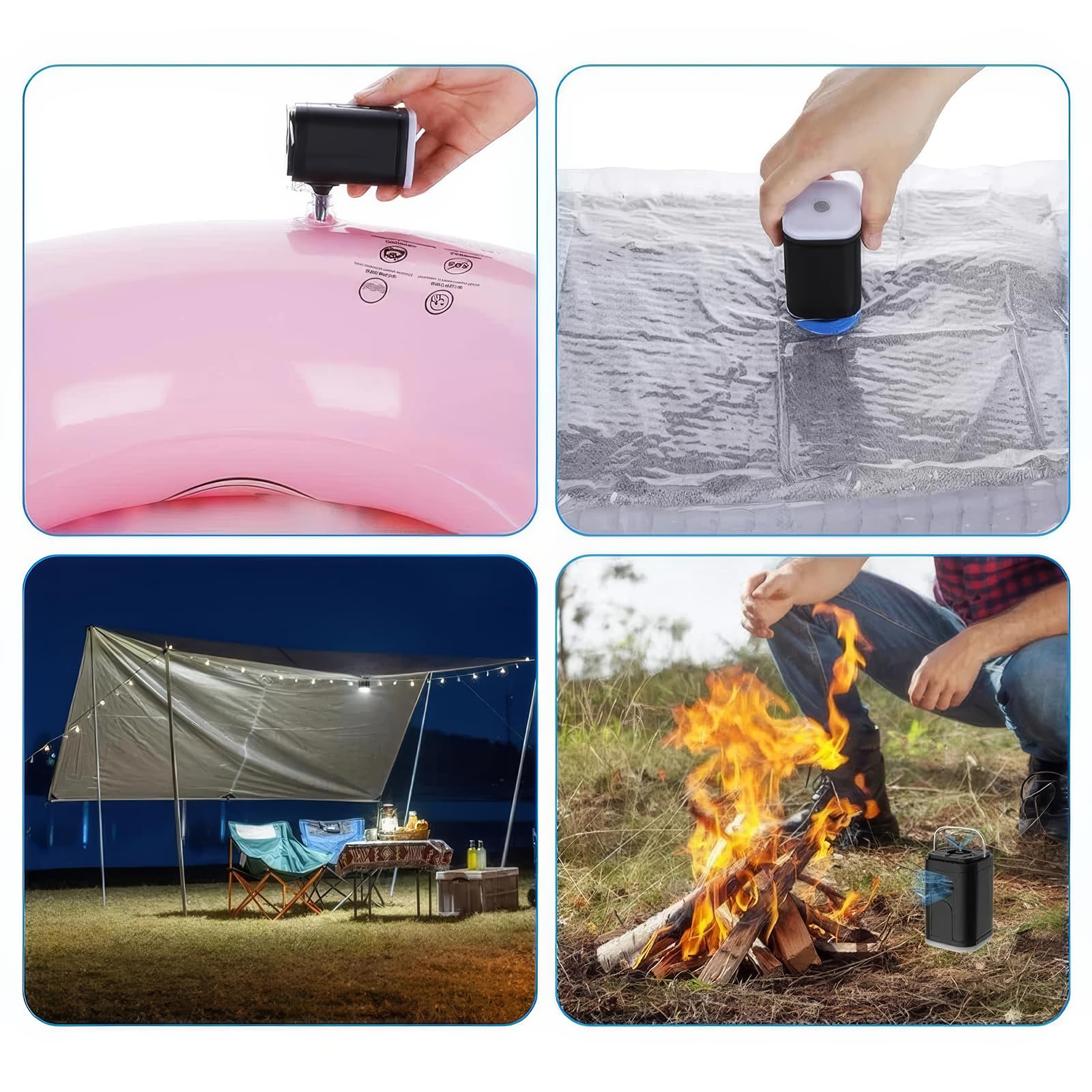Pompa ad aria da campeggio, portatile, ultra-mini, con batteria da 1200 mAh, ricaricabile tramite USB, per gonfiare e sgonfiare per piscina, materasso, anello da nuoto, sacchetti sottovuoto
