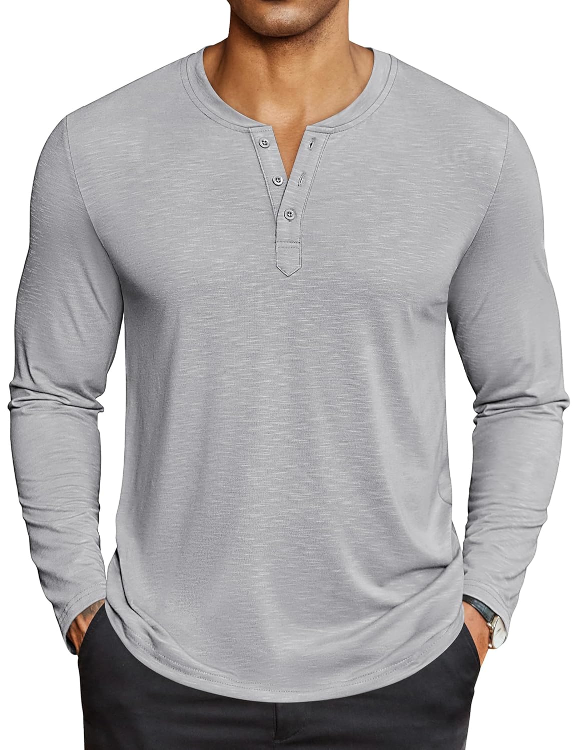 COOFANDY Camiseta masculina Henley de manga comprida, leve, com botões, casual, básica