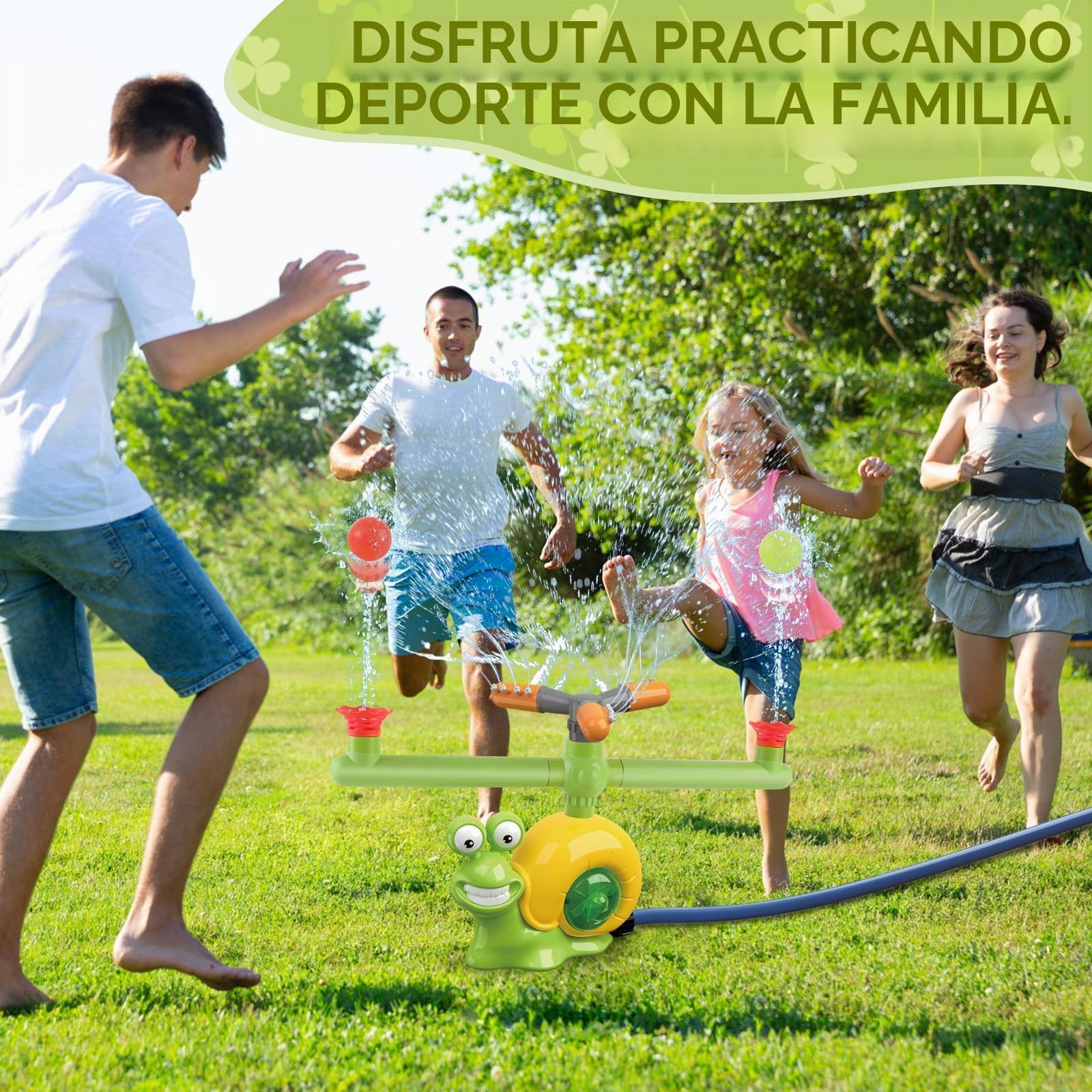 deAO 4 en 1 Aspersores Juegos de Agua Exterior para Niños - 2 Lanzador Béisbol, 3 Cohetes, 1 Aspersores 360° - Juegos Exterior Verano Jardín/Piscina Diversión para Niños y Niñas