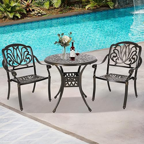 Miniatura 7 de Sumshadow Mesa de comedor para patio, mesa de patio de aluminio fundido con agujero para paraguas, mesa de bistró al aire libre para patio trasero,