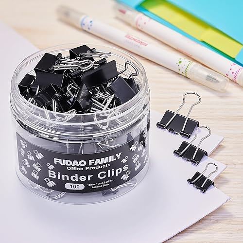 Miniatura 6 de 100 clips para carpetas de varios tamaños, abrazaderas de papel negro, mediano, pequeño, mini 3 tamaños con caja para oficina, escuela y hogar