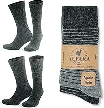 GoWith 1-2 Pairs of Alpaca Wool Socks Men Women Unisex Thermal Crew Socks for Hiking Work Outdoor 35-38, 39-42, 43-46