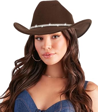 Women-Rhinestone-Western-Cowboy-Hats - Vintage-Wide-Brim-Cowgirls-Hat Bling-Diamond-Hat for Disco Music Party M/L