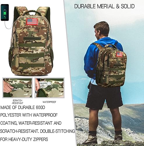 Miniatura 9 de outdoor plus Camo Backpack,Military Boys Backpacks for School,Army Bookbag with USB Charging Port,30l40L