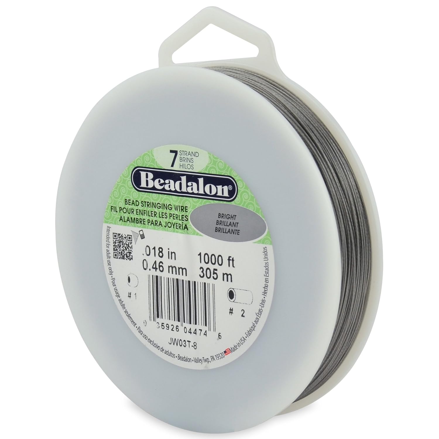 Beadalon 7 Strand Jewelry Wire | Stainless Steel Craft Wire for Beading & Jewelry Making | Bright Polished Finish | 0.012 in / 0.30 mm, 1000 ft / 305 m