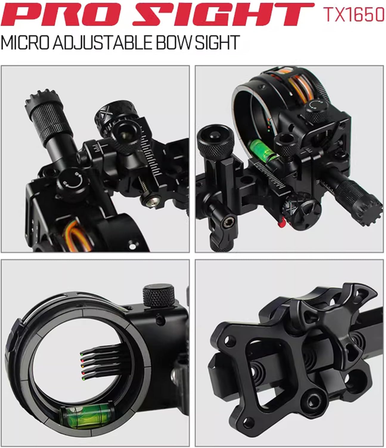 Compound Bow Sight 5 Pin,LH/RH Universal, 4X 6X 8X Lens, 0.019" Fiber, Aluminum Long Bar, Quick-Adjust Sight High-end Competitive Outdoor