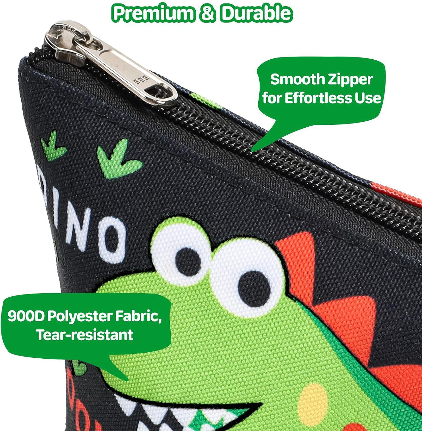 Standing Pencil Case Boys - Telescopic Pouch, Black Dinosaur
