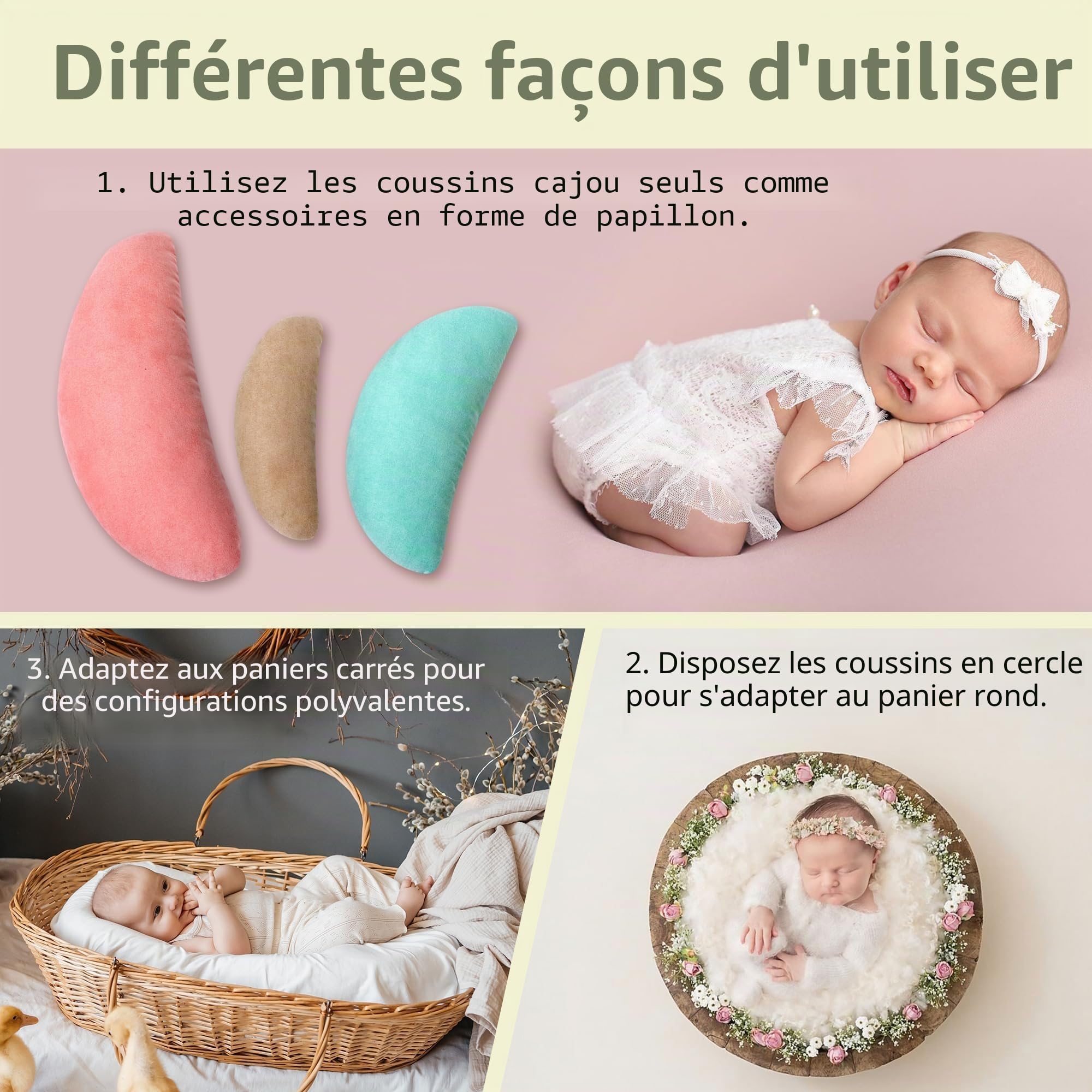 Lot de 6 accessoires photo pour nouveau-né, accessoires photo pour nouveau-né, coussin, panier de photographie pour bébé, accessoires de pose, 1 donut photo, 5 coussins multicolores (convient