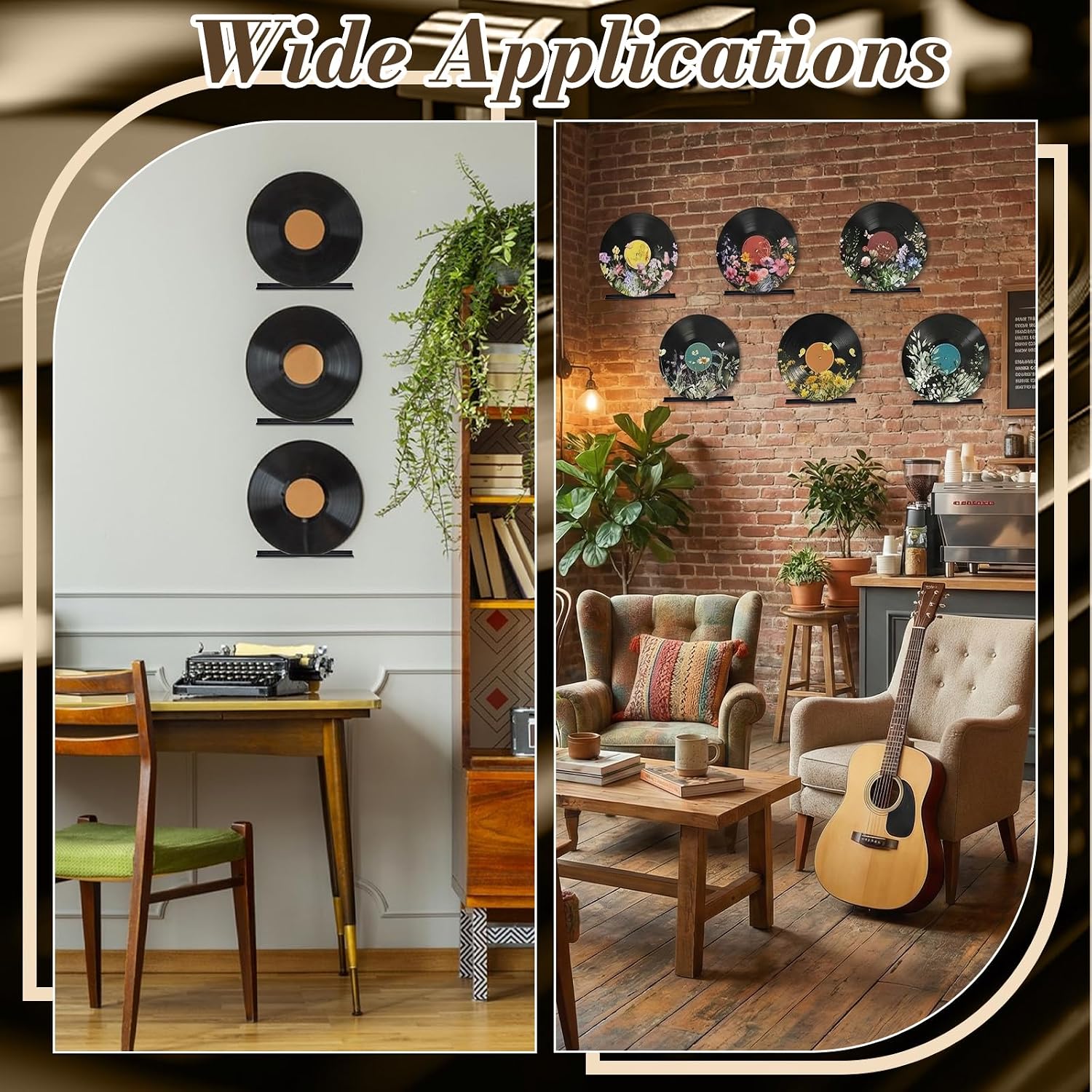 9PCS Vinyl Record Shelf Wall Mount 12 Inch Black Metal Record Holder Display Floating Shelves for Wall Magazine Shelf Minimalist Record Wall Storage Set for Bedroom Living Room Office
