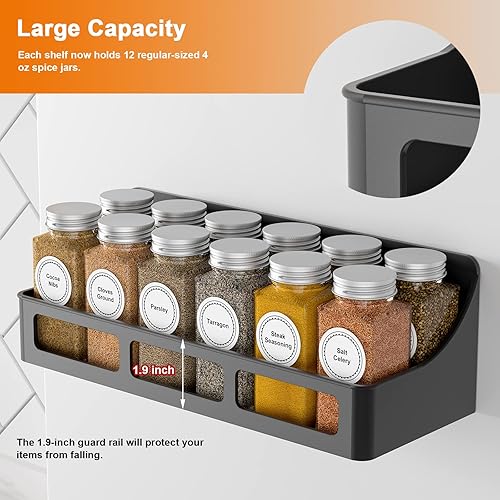 Miniatura 3 de Estante magnético para especias para refrigerador, paquete de 6 estantes magnéticos para frascos de especias, organizador magnético fuerte para