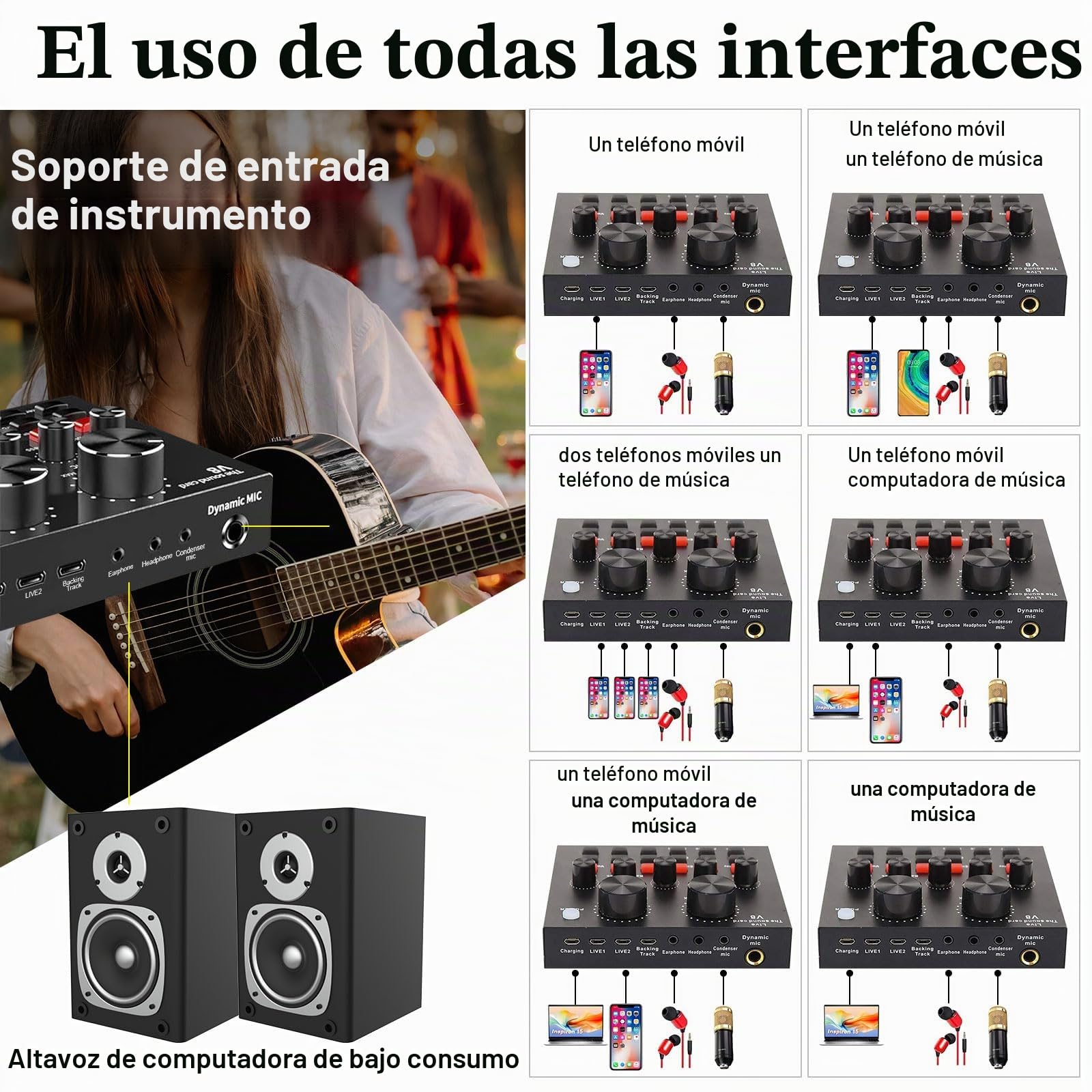 ALPOWL Paquete de Equipo de Podcast, Interfaz de Audio Tarjeta de Sonido en Vivo Todo en uno y micrófono de Condensador, grabación, transmisión, transmisión en Vivo (Oro)