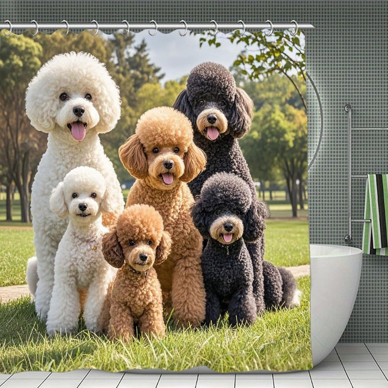 FekiLoot Poodles Dogs Shower Curtain Minimalist Thick Bathroom Curtain Washable Modern Bathroom Shower Curtain Heavy Duty Waterproof Cloth Bath Curtain with Hooks 70.8"x70.8"
