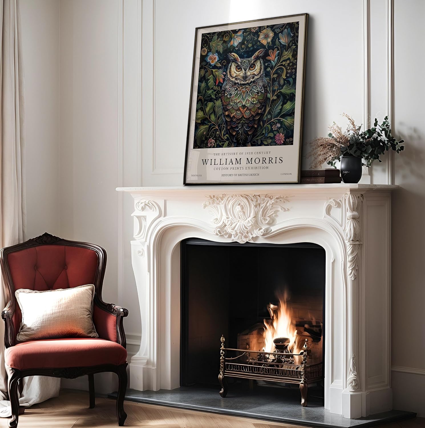 Poster Master Owl Print - William Morris Poster - Flower & Animal Illustration - Botanical Exhibition Wall Design - Floral Bird Artwork - Aesthetic Office or Bedroom Decor - 18x24 UNFRAMED Wall Art