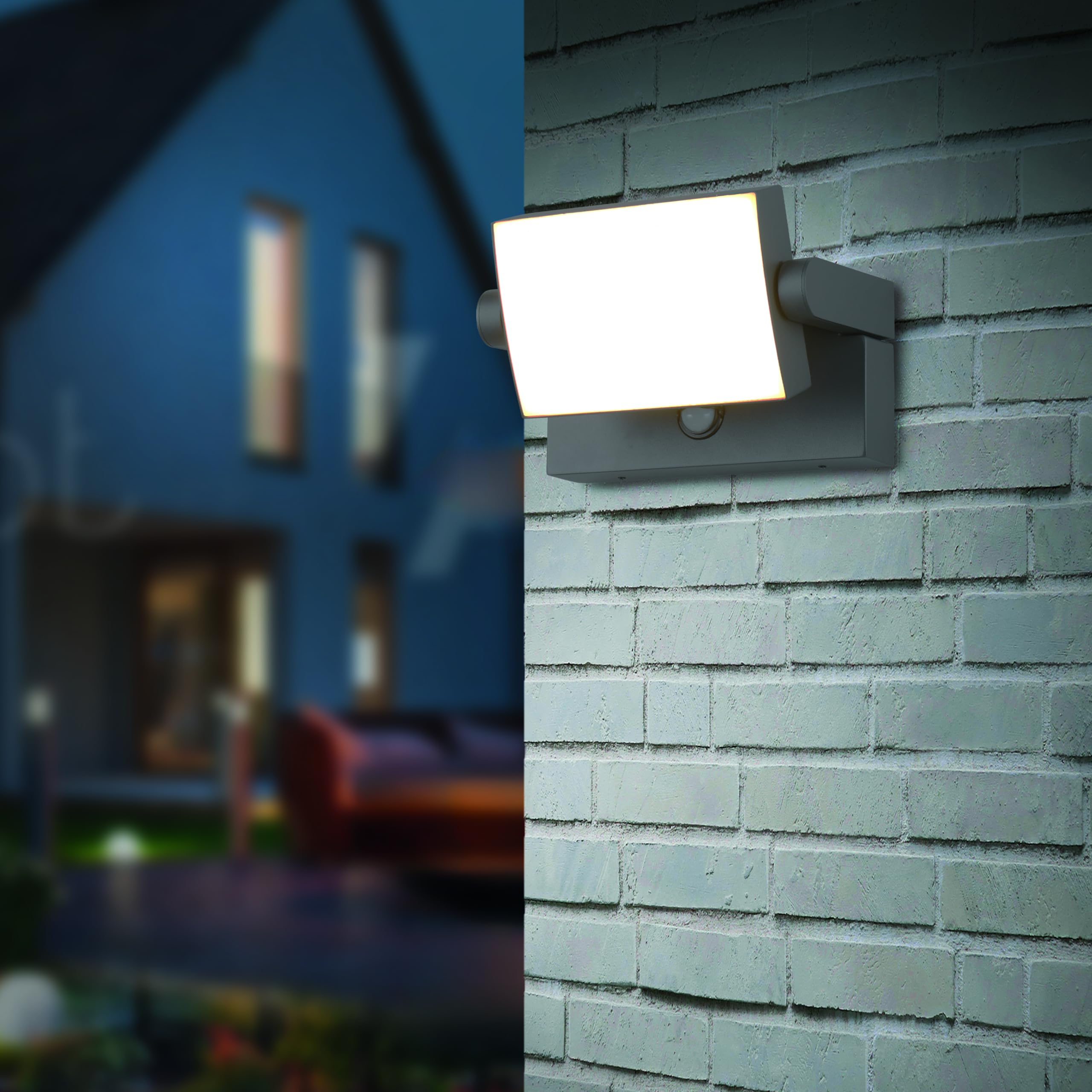 LED Außenwandlampe Kanita mit Bewegungsmelder, Außenlampe Wandlampe, Schwenkbar, IP54 Outdoor, Höhe 20 cm, Breite 10 cm, Druckguss Aluminium, anthrazit