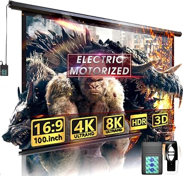 100" Motorized Projector Screen - Indoor and Outdoor Movies Screen 100 inch Electric 169 Projector Screen W/Remote Control