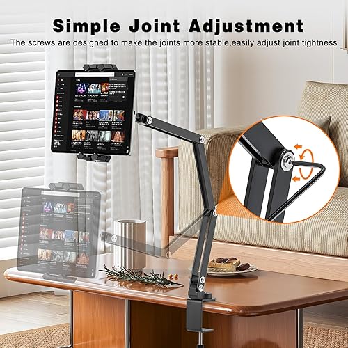 Miniatura 3 de Soporte de escritorio para tableta, rotación de 360 con brazos de metal ajustables, soporte de cama plegable y resistente para iPad ProAirMini