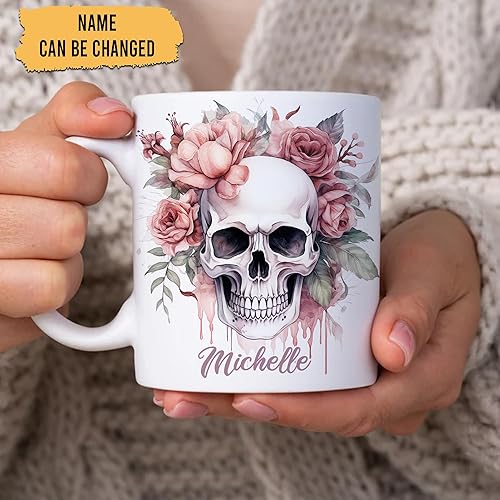 Miniatura 7 de Hyturtle Taza personalizada de calavera para los amantes de las calaveras en cumpleaños, Navidad, Halloween, regalos góticos góticos para niñas y