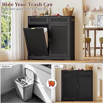 Storage Cabinet with 13 Gallon Tilt Out Trash Can Cabinet,Kitchen Buffet