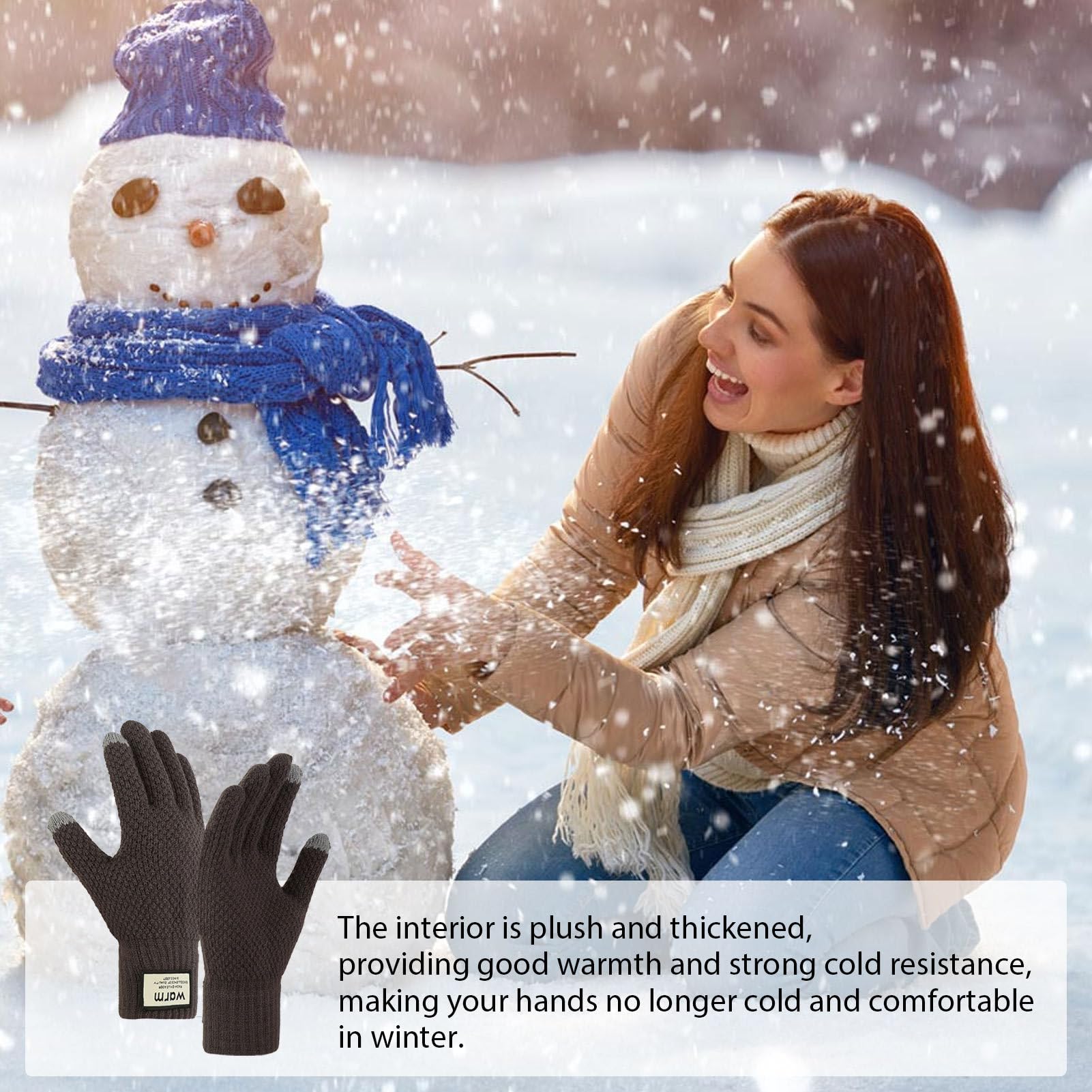 Guantes térmicos, guantes de invierno para pantalla táctil con diseño de doble capa, guantes cálidos para correr con material de punto, guantes de entrenamiento resistentes al viento, guantes de punto