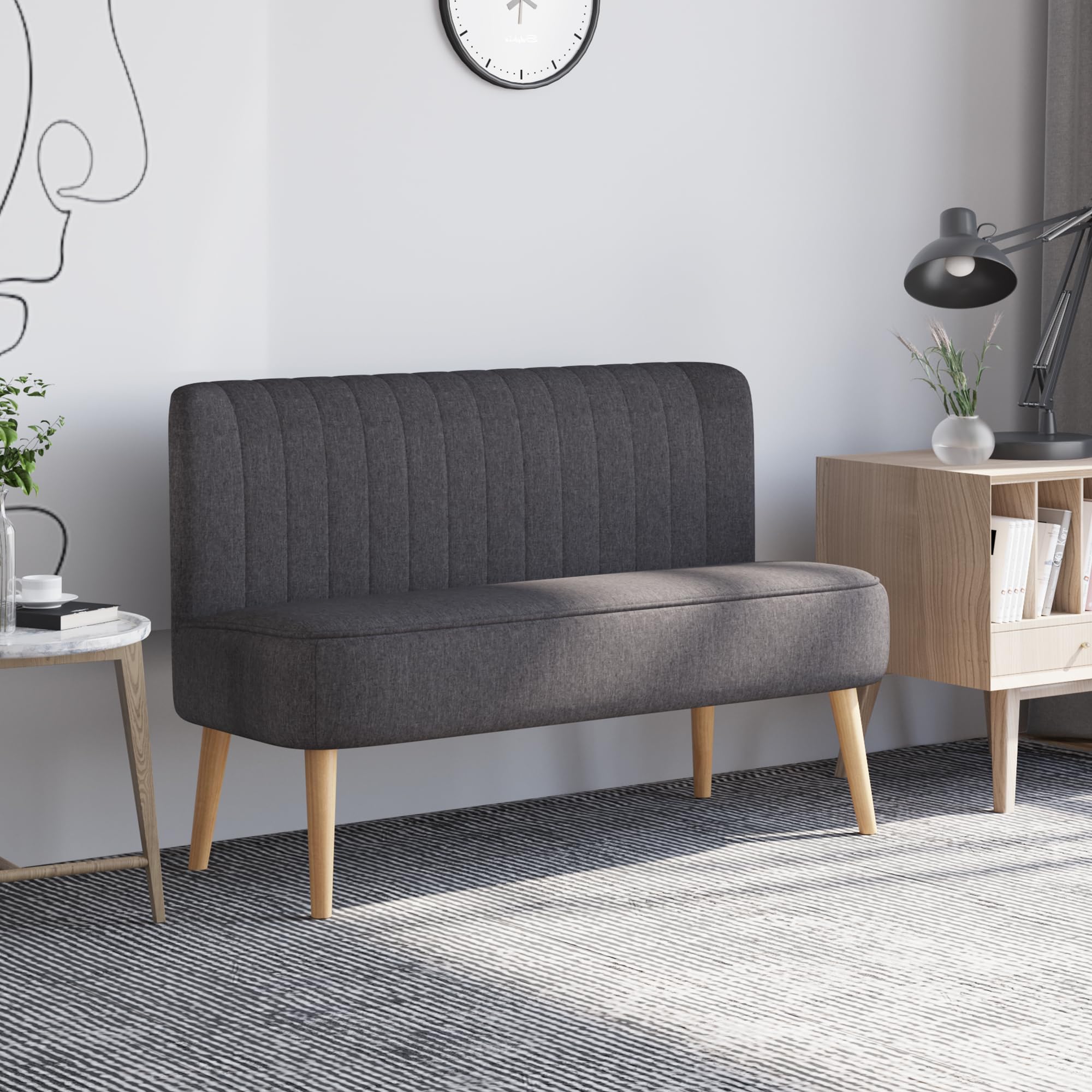 HOMCOM Sofa 2 Sitzer Couch mit Leinen-Optik Dunkelgrau 117 x 56,5 x 77 cm | Kleine Loveseat, Modern Polstersofa, für Wohnzimmer, Schlafzimmer, Kleinen Raum
